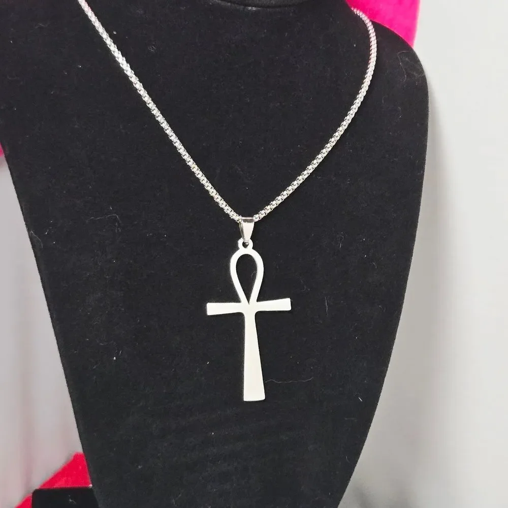 Stainless Steel Ankh Cross Pendant Necklace 20
